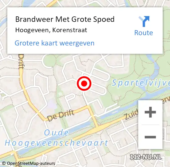 Locatie op kaart van de 112 melding: Brandweer Met Grote Spoed Naar Hoogeveen, Korenstraat op 9 september 2015 14:52