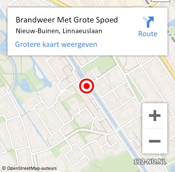 Locatie op kaart van de 112 melding: Brandweer Met Grote Spoed Naar Nieuw-Buinen, Linnaeuslaan op 10 september 2015 08:30