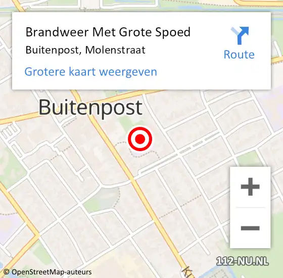 Locatie op kaart van de 112 melding: Brandweer Met Grote Spoed Naar Buitenpost, Molenstraat op 10 september 2015 08:37