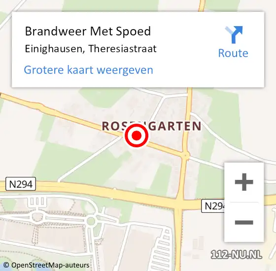 Locatie op kaart van de 112 melding: Brandweer Met Spoed Naar Einighausen, Theresiastraat op 11 september 2015 09:19