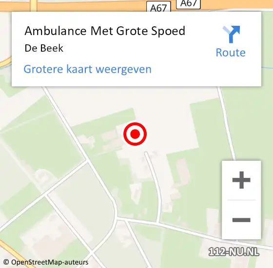Locatie op kaart van de 112 melding: Ambulance Met Grote Spoed Naar De Beek op 11 september 2015 13:57