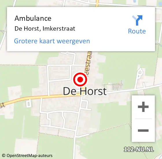 Locatie op kaart van de 112 melding: Ambulance De Horst, Imkerstraat op 11 september 2015 15:51