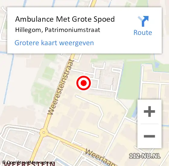 Locatie op kaart van de 112 melding: Ambulance Met Grote Spoed Naar Hillegom, Patrimoniumstraat op 11 september 2015 20:31