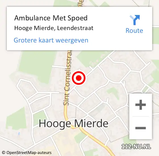 Locatie op kaart van de 112 melding: Ambulance Met Spoed Naar Hooge Mierde, Leendestraat op 12 september 2015 14:35