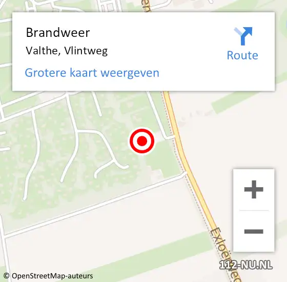 Locatie op kaart van de 112 melding: Brandweer Valthe, Vlintweg op 13 september 2015 17:40