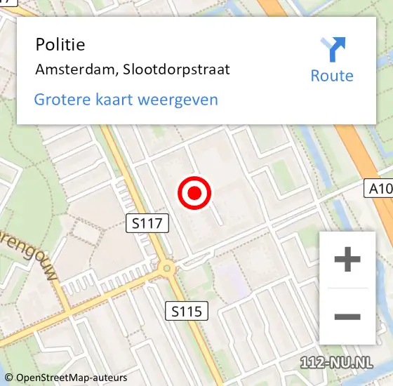 Locatie op kaart van de 112 melding: Politie Amsterdam, Slootdorpstraat op 13 september 2015 19:48