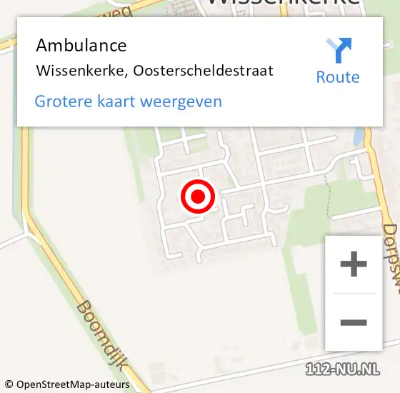 Locatie op kaart van de 112 melding: Ambulance Wissenkerke, Oosterscheldestraat op 14 september 2015 01:47