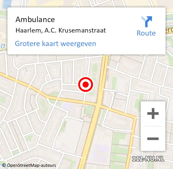 Locatie op kaart van de 112 melding: Ambulance Haarlem, A.C. Krusemanstraat op 14 september 2015 08:20