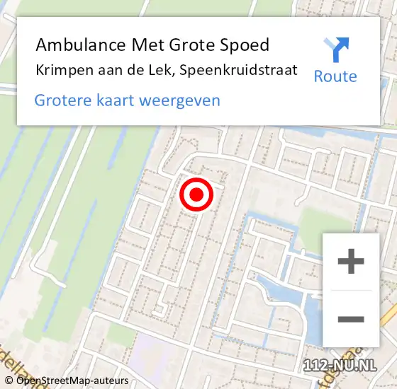Locatie op kaart van de 112 melding: Ambulance Met Grote Spoed Naar Krimpen aan de Lek, Speenkruidstraat op 14 september 2015 10:10