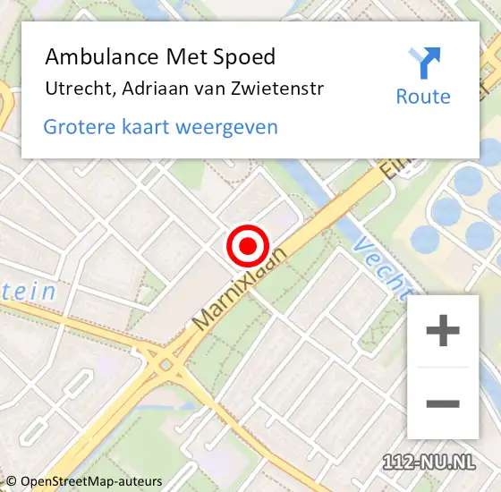 Locatie op kaart van de 112 melding: Ambulance Met Spoed Naar Utrecht, Adriaan van Zwietenstr op 14 september 2015 13:30