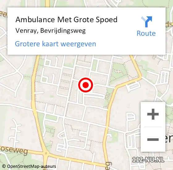 Locatie op kaart van de 112 melding: Ambulance Met Grote Spoed Naar Venray, Bevrijdingsweg op 14 september 2015 21:25