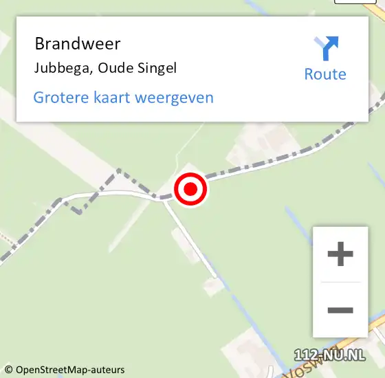 Locatie op kaart van de 112 melding: Brandweer Jubbega, Oude Singel op 14 september 2015 22:27