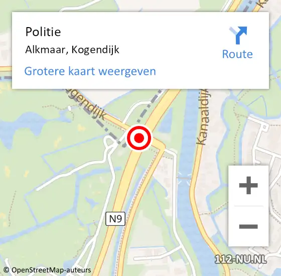 Locatie op kaart van de 112 melding: Politie Alkmaar, Kogendijk op 15 september 2015 11:02