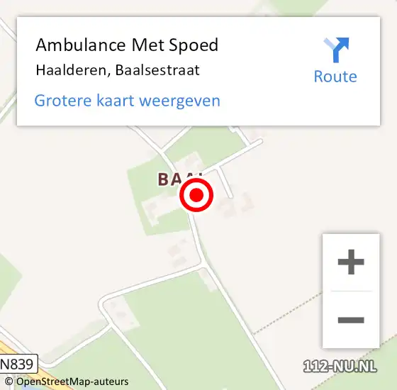 Locatie op kaart van de 112 melding: Ambulance Met Spoed Naar Haalderen, Baalsestraat op 16 september 2015 01:27