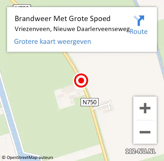 Locatie op kaart van de 112 melding: Brandweer Met Grote Spoed Naar Vriezenveen, Nieuwe Daarlerveenseweg op 16 september 2015 03:51