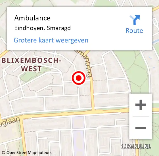 Locatie op kaart van de 112 melding: Ambulance Eindhoven, Smaragd op 16 september 2015 08:54