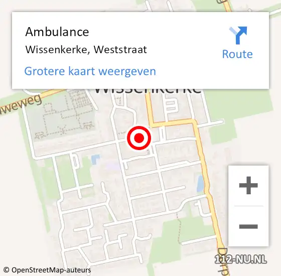 Locatie op kaart van de 112 melding: Ambulance Wissenkerke, Weststraat op 16 september 2015 15:32