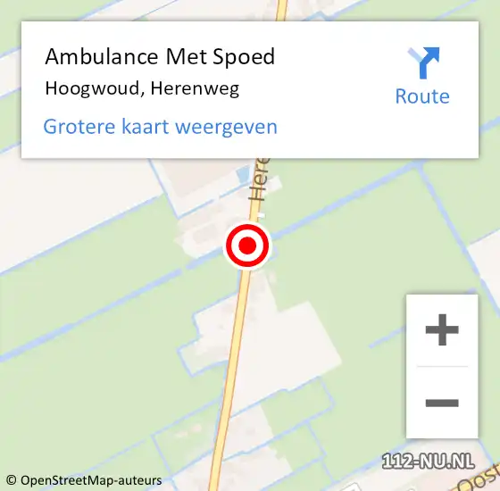 Locatie op kaart van de 112 melding: Ambulance Met Spoed Naar Hoogwoud, Herenweg op 20 november 2013 20:31