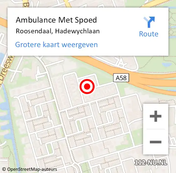 Locatie op kaart van de 112 melding: Ambulance Met Spoed Naar Roosendaal, Hadewychlaan op 18 september 2015 09:12