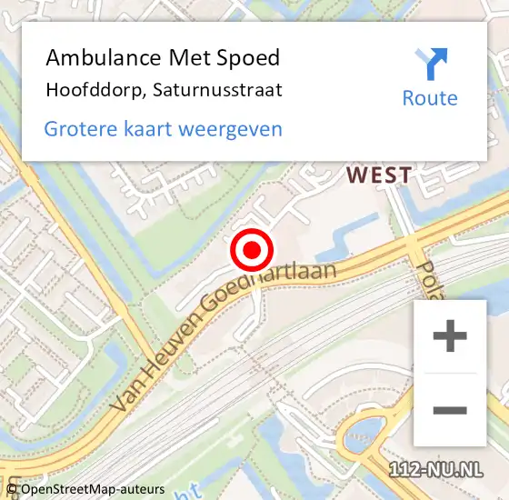 Locatie op kaart van de 112 melding: Ambulance Met Spoed Naar Hoofddorp, Saturnusstraat op 18 september 2015 13:21