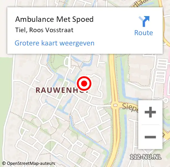 Locatie op kaart van de 112 melding: Ambulance Met Spoed Naar Tiel, Roos Vosstraat op 18 september 2015 14:47
