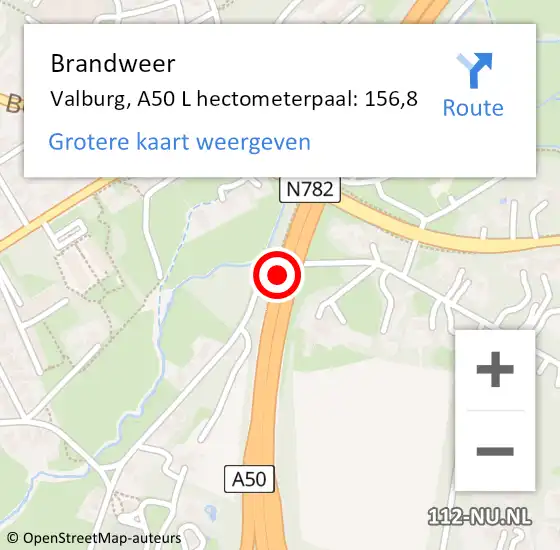 Locatie op kaart van de 112 melding: Brandweer Zetten, A50 R hectometerpaal: 157,3 op 21 november 2013 04:47