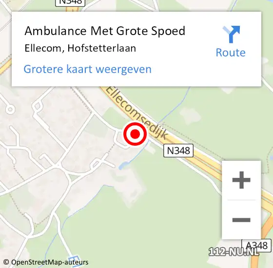 Locatie op kaart van de 112 melding: Ambulance Met Grote Spoed Naar Ellecom, Hofstetterlaan op 20 september 2015 11:18
