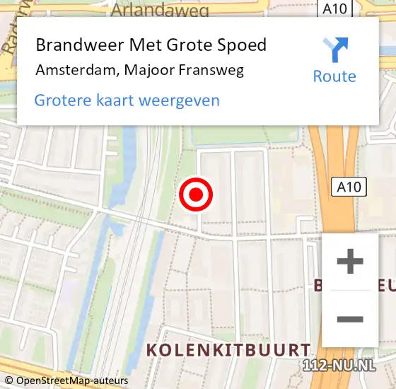Locatie op kaart van de 112 melding: Brandweer Met Grote Spoed Naar Amsterdam, Majoor Fransweg op 21 september 2015 03:28