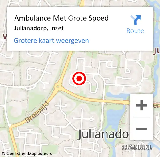 Locatie op kaart van de 112 melding: Ambulance Met Grote Spoed Naar Julianadorp, Inzet op 22 september 2015 15:29