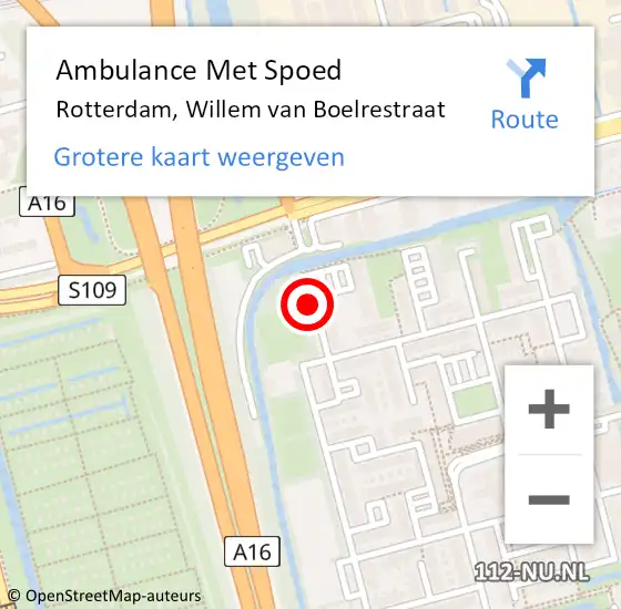 Locatie op kaart van de 112 melding: Ambulance Met Spoed Naar Rotterdam, Willem van Boelrestraat op 22 september 2015 17:17