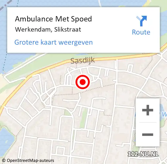 Locatie op kaart van de 112 melding: Ambulance Met Spoed Naar Werkendam, Slikstraat op 22 september 2015 23:41