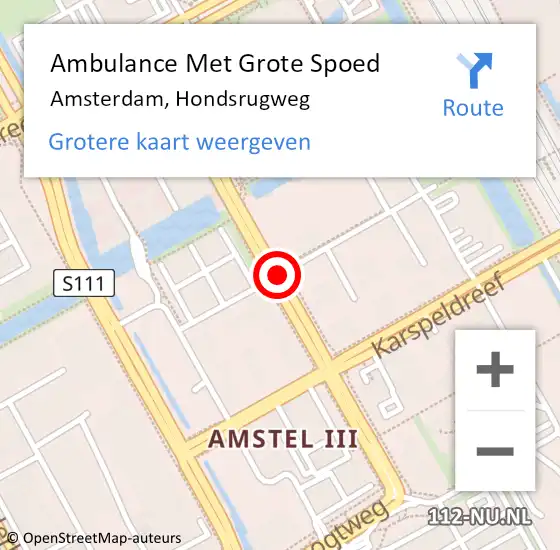 Locatie op kaart van de 112 melding: Ambulance Met Grote Spoed Naar Amsterdam, Hondsrugweg op 23 september 2015 08:56