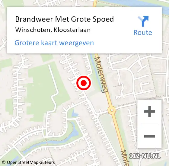 Locatie op kaart van de 112 melding: Brandweer Met Grote Spoed Naar Winschoten, Kloosterlaan op 13 september 2013 13:48