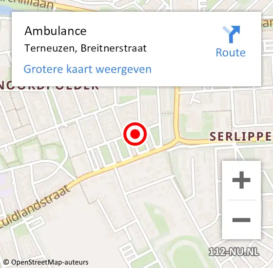 Locatie op kaart van de 112 melding: Ambulance Terneuzen, Breitnerstraat op 23 september 2015 16:24