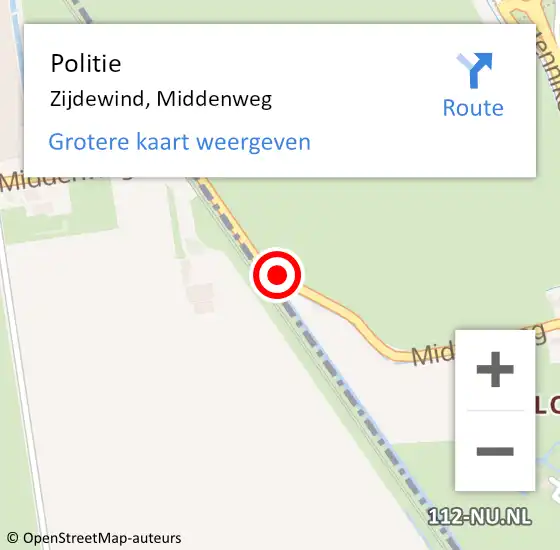 Locatie op kaart van de 112 melding: Politie Zijdewind, Middenweg op 23 september 2015 21:27