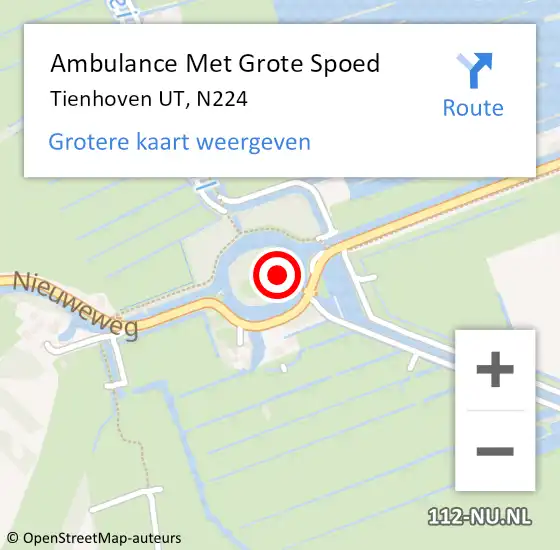 Locatie op kaart van de 112 melding: Ambulance Met Grote Spoed Naar Tienhoven UT, N224 op 25 september 2015 17:28