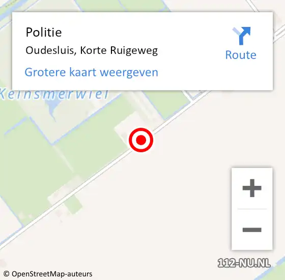 Locatie op kaart van de 112 melding: Politie Oudesluis, Korte Ruigeweg op 26 september 2015 22:03