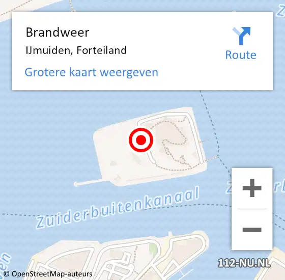 Locatie op kaart van de 112 melding: Brandweer IJmuiden, Forteiland op 27 september 2015 13:16