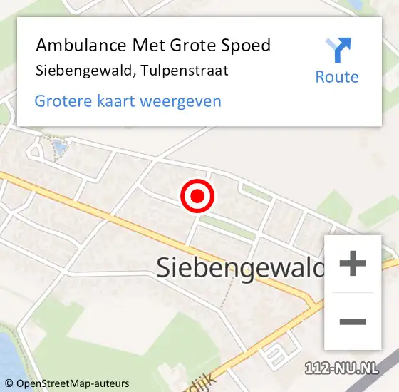 Locatie op kaart van de 112 melding: Ambulance Met Grote Spoed Naar Siebengewald, Tulpenstraat op 28 september 2015 06:54