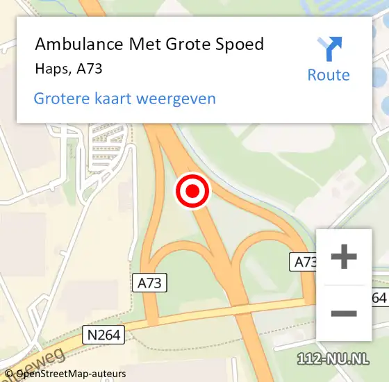 Locatie op kaart van de 112 melding: Ambulance Met Grote Spoed Naar Haps, A73 op 29 september 2015 11:27