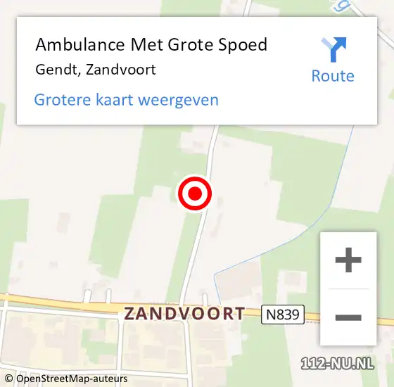 Locatie op kaart van de 112 melding: Ambulance Met Grote Spoed Naar Gendt, Zandvoort op 1 oktober 2015 03:52