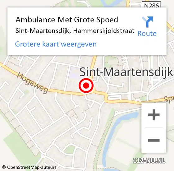 Locatie op kaart van de 112 melding: Ambulance Met Grote Spoed Naar Sint-Maartensdijk, Hammerskjoldstraat op 1 oktober 2015 20:52