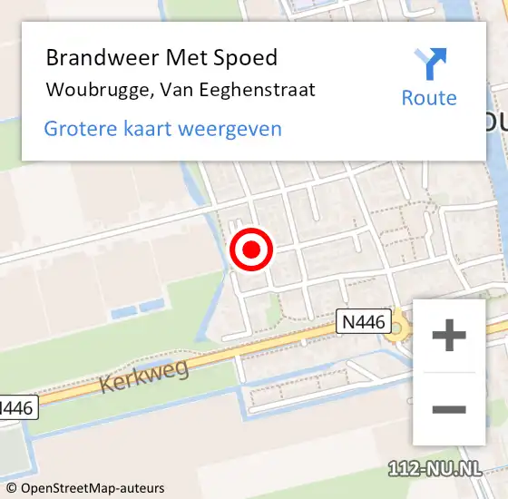 Locatie op kaart van de 112 melding: Brandweer Met Spoed Naar Woubrugge, Van Eeghenstraat op 3 oktober 2015 19:25