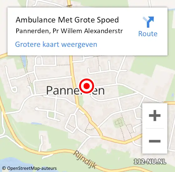 Locatie op kaart van de 112 melding: Ambulance Met Grote Spoed Naar Pannerden, Pr Willem Alexanderstr op 4 oktober 2015 13:25