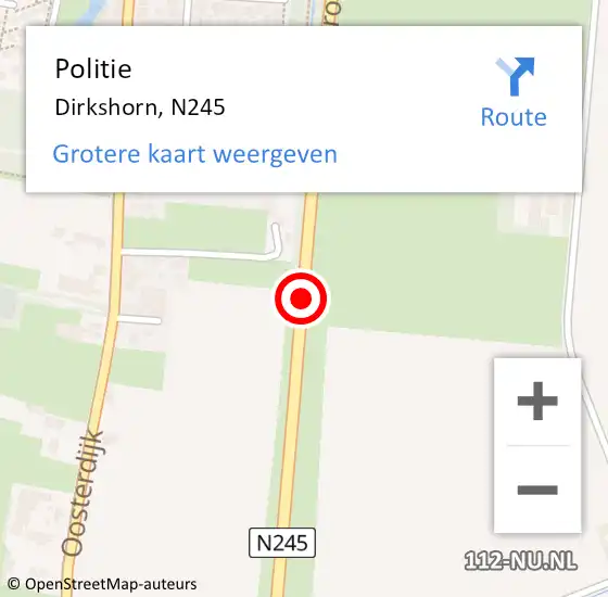 Locatie op kaart van de 112 melding: Politie Dirkshorn, N245 op 4 oktober 2015 13:58