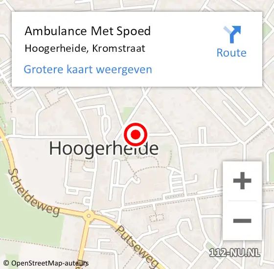 Locatie op kaart van de 112 melding: Ambulance Met Spoed Naar Hoogerheide, Kromstraat op 4 oktober 2015 19:07