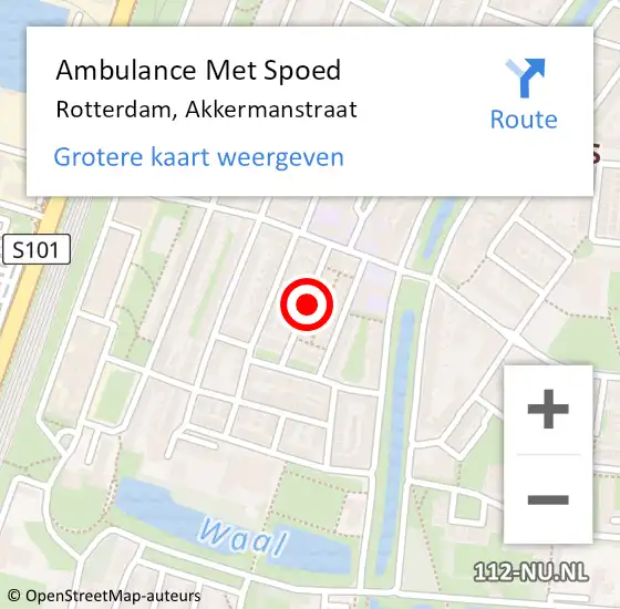 Locatie op kaart van de 112 melding: Ambulance Met Spoed Naar Rotterdam, Akkermanstraat op 5 oktober 2015 21:12