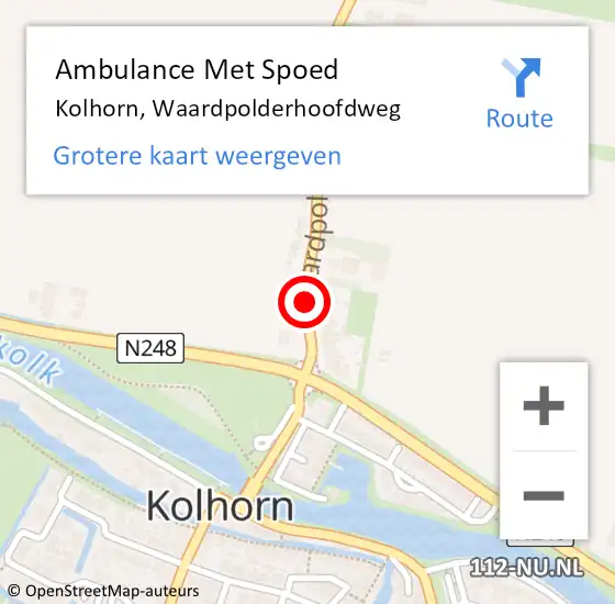 Locatie op kaart van de 112 melding: Ambulance Met Spoed Naar Kolhorn, Waardpolderhoofdweg op 6 oktober 2015 08:16