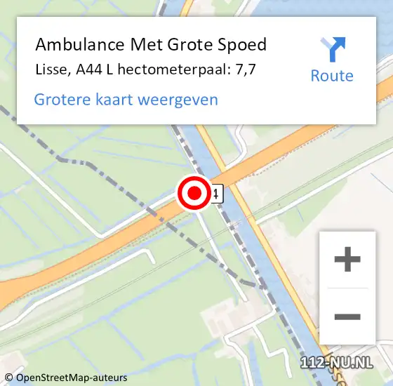 Locatie op kaart van de 112 melding: Ambulance Met Grote Spoed Naar Lisse, A44 L hectometerpaal: 7,7 op 6 oktober 2015 08:30