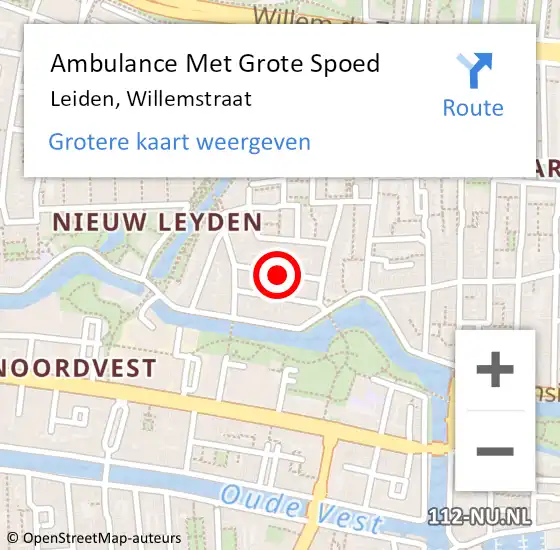 Locatie op kaart van de 112 melding: Ambulance Met Grote Spoed Naar Leiden, Willemstraat op 6 oktober 2015 12:16